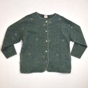 Vintage USA‎ Made Artisans Sunschein Designs Green Snowflake Cardigan Sweater XL